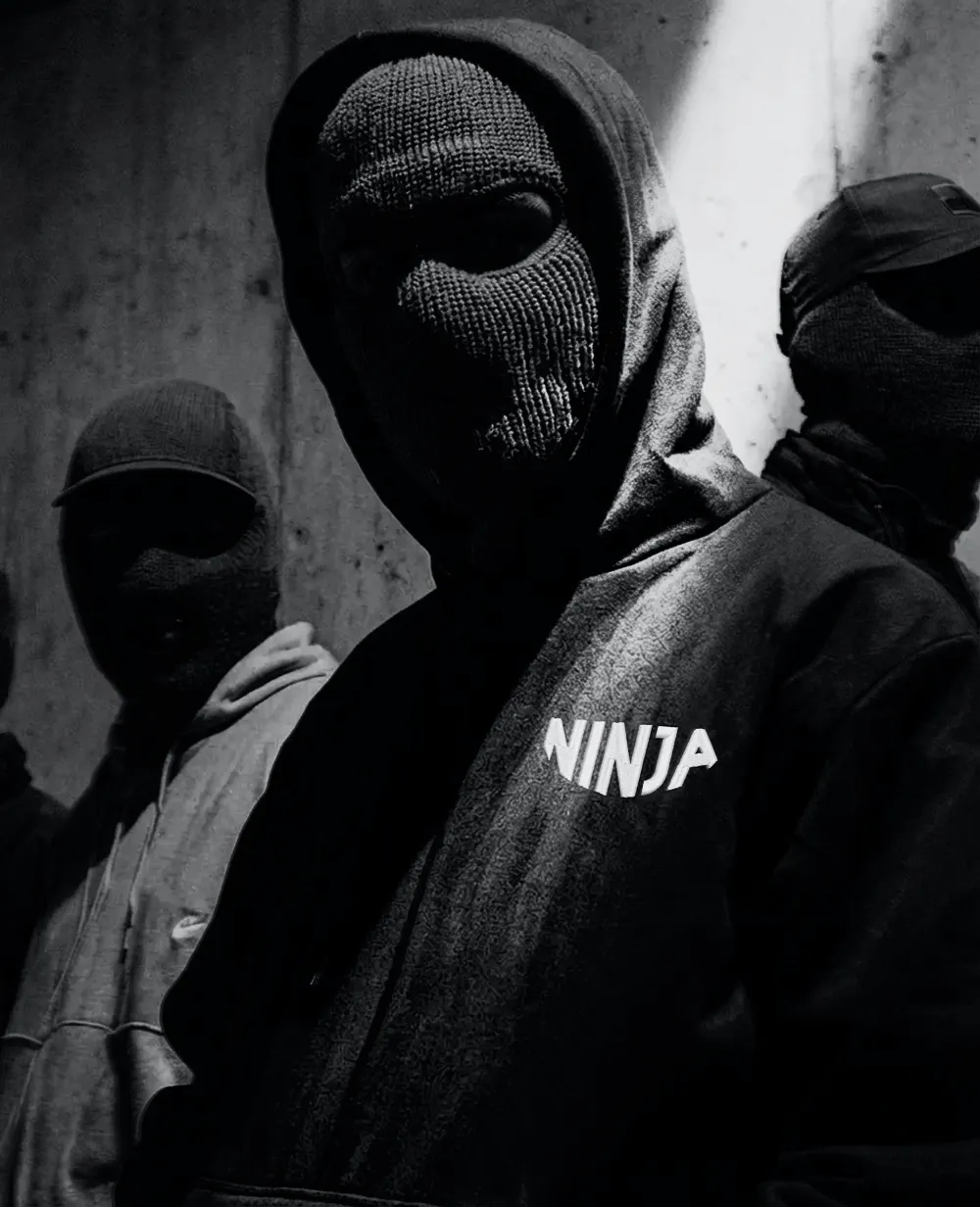 Illustrative image: team members in Ninja-branded hoodies