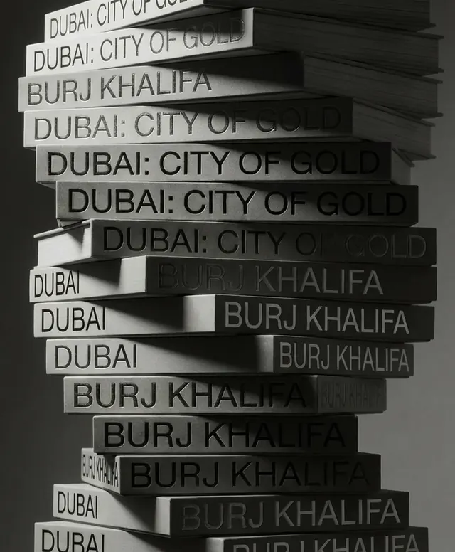 Illustrative mockup: a stack of printed books
