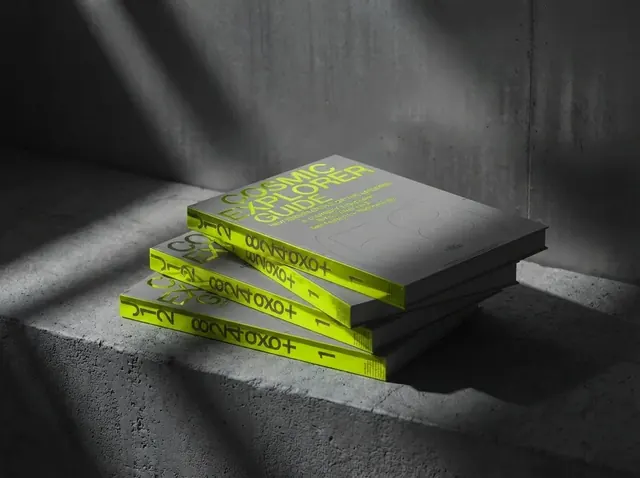 Illustrative mockup: a stack of books with lime painted edges