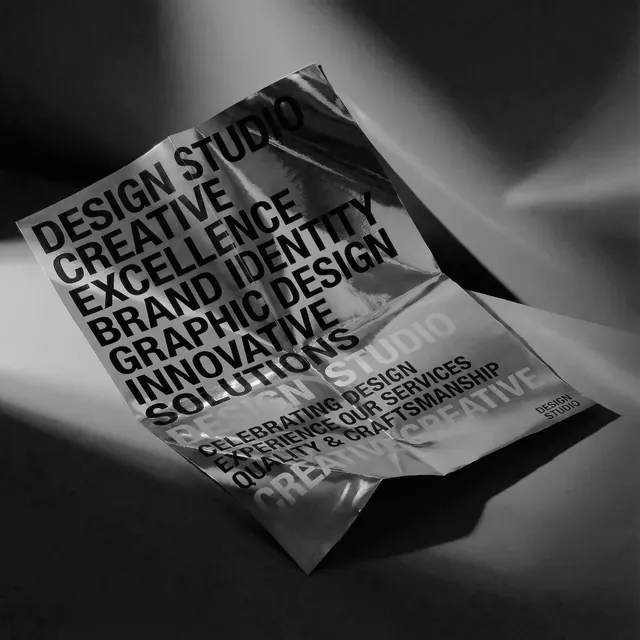Illustrative mockup: a printed poster in a studio
